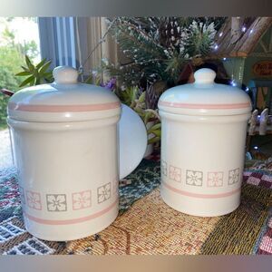 Vintage Avon Porcelain Apothecary Jar’s W/ Lid’s 1980's Era Pink, Grey